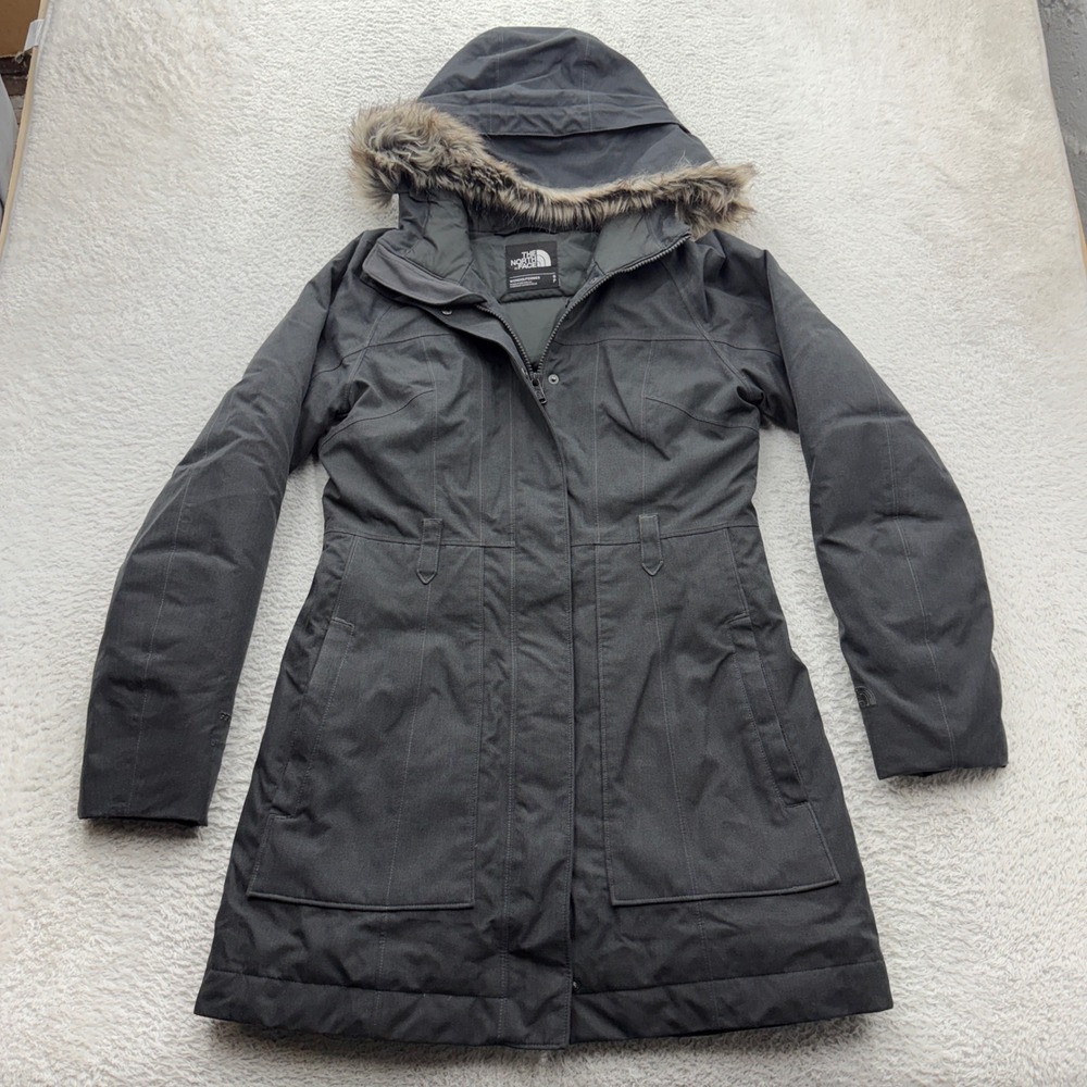 The North Face DryVent 550 Down Parka Jacket Grey Faux Fur Hood Womens Small